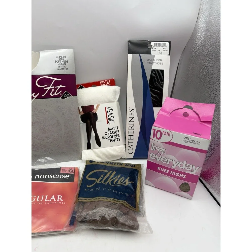 Queen Size Pantyhose Tights Knee Highs Lot 14 Pair Leggs Silky Fit New